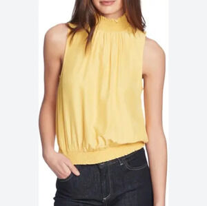 COURT & ROWE Smocked Satin Turtleneck Tank Top Butter Yellow Size Small Office